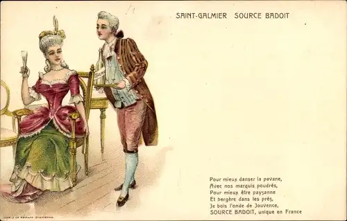 Litho Saint Galmier Loire, Source Badoit, Pour mieux danser la pavane, Reklame