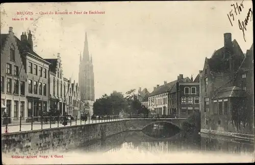 Ak Bruges Brügge Flandern Westflandern, Quai du Rossaire, Pont de Eeckhout