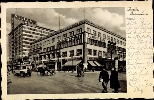 Ak Berlin Kreuzberg, Europahaus, Allianz Hochhaus, Vossische Zeitung, Burgeff Grün, Linienbus 24