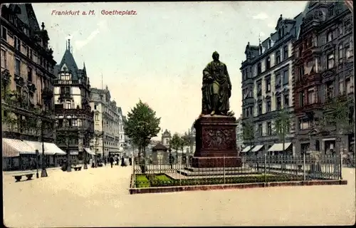 Ak Frankfurt am Main, Goetheplatz, Denkmal