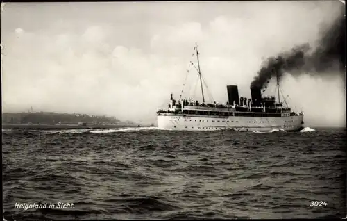 Ak Nordseeinsel Helgoland, Helgoland in Sicht, Dampfer Roland, NDL