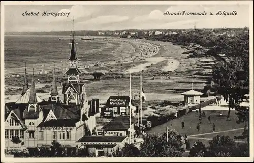 Ak Ostseebad Heringsdorf auf Usedom, Strand-Promenade, Solquelle, Photohaus Wendorf