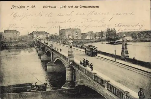 Ak Frankfurt an der Oder, Oderbrücke, Crossenerstraße, Straßenbahn