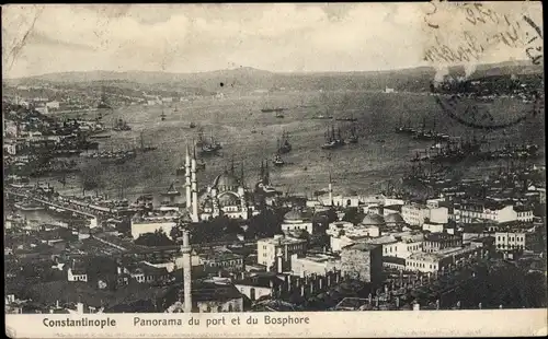 Ak Konstantinopel Istanbul Türkiye, Panorama des Hafens und des Bosporus