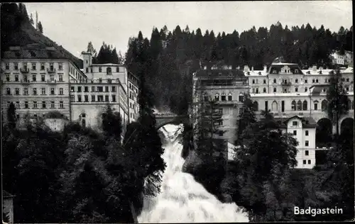 Ak Bad Gastein Badgastein in Salzburg, Gebäude, Brücke, Fluss