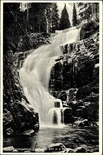 Ak Szklarska Poręba Schreiberhau Riesengebirge Schlesien, Zackelklamm, Zackelfall