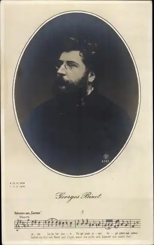 Ak Komponist Georges Bizet, Portrait, Noten
