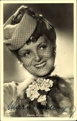 Ak Schauspielerin Maria Andergast, Ross Verlag 2894/1, Portrait, Schleier, Autogramm