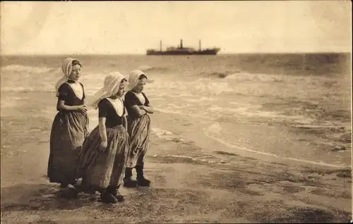Ak Zeeland, Kinder am Strand, Niederländische Volkstrachten