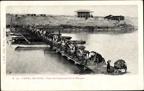 Ak Port Tewfik Suez Port Ägypten, Canal de Suez, Pont des Caravanes de la Mecque