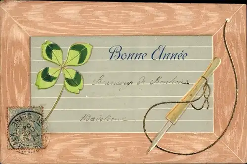 Präge Passepartout Litho Glückwunsch Neujahr, Glücksklee, Füller