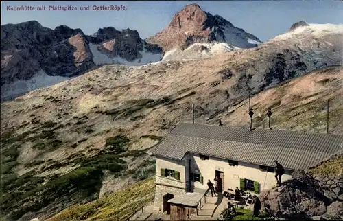 Ak Garmisch Partenkirchen in Oberbayern, Knorrhütte mit Plattspitze und Gatterlköpfe