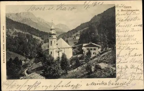 Ak Maria Gern Berchtesgaden in Oberbayern, Ortsansicht, Kirchturm