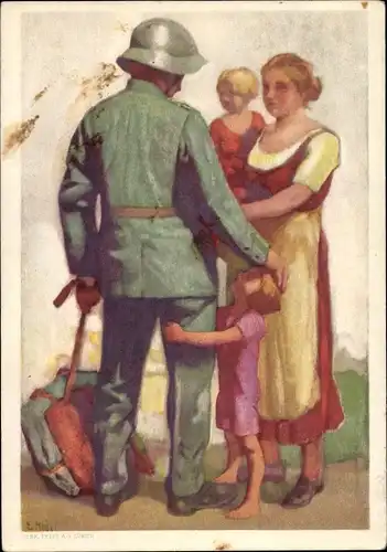 Ganzsachen Künstler Ak Hodel, E., Schweizer Bundesfeier 1929, Soldat beim Abschied