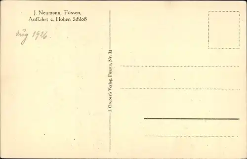 Künstler Ak Neumann, J., Füssen am Lech Allgäu, Auffahrt zum Hohen Schloss
