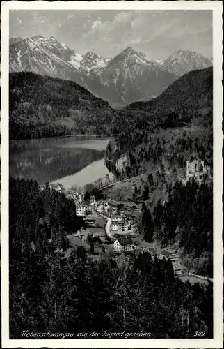 Ak Hohenschwangau Schwangau im Ostallgäu, Schloss Hohenschwangau, Blick von der Jugend