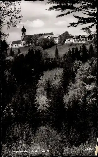 Ak Hohenpeißenberg Peißenberg Oberbayern, Teilansicht, Kirche, Berggasthof Bayerischer Rigi