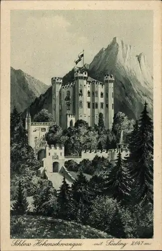 Künstler Ak Hohenschwangau Schwangau im Ostallgäu, Schloss Hohenschwangau, Säuling