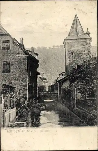 Ak Meisenheim am Glan Pfalz, Teilansicht, Brücke, Fluss, Turm