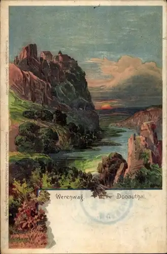 Künstler Ak Langenbrunn Beuron in Württemberg, Schloss Werenwag, Donauthal