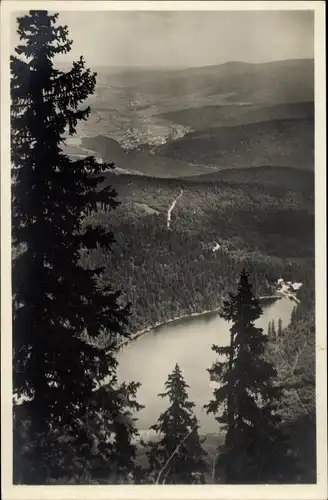 Ak Bayerisch Eisenstein in Niederbayern, Bayerischer Wald, Blick von der Seewand, großer Arbersee