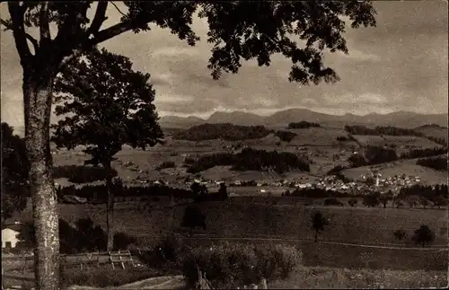 Ak Weiler Simmerberg im Allgäu, Ortsansicht, Blick von der Manklitzer Höhe, Oberberg, Nagelfluhkette