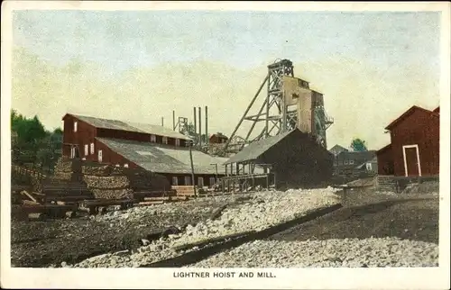 Ak USA, Lightner Hoist and Mill, Sägewerk, Holzbretter, Steine
