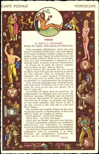 Ak Sternzeichen Jungfrau, Virgo, 23. August bis 23. September