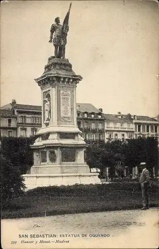 Ak Donostia San Sebastian Baskenland, Statue von Admiral Oquendo