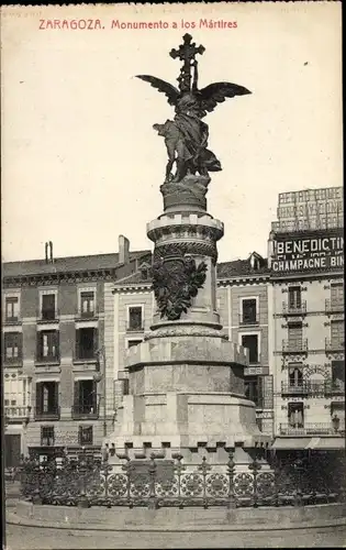 Ak Zaragoza Zaragoza Aragon, Denkmal für die Märtyrer