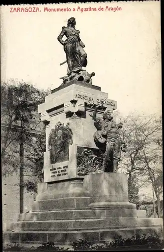 Ak Zaragoza Zaragoza Aragon, Denkmal für Agustina de Aragon