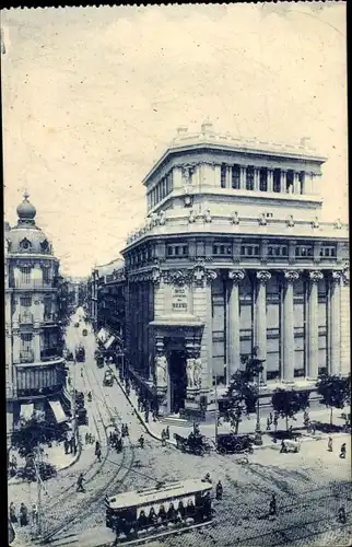 Ak Madrid, Spanien, Banco del Rio de la Plata und Calle del Barquillo
