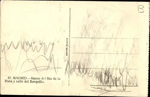 Ak Madrid, Spanien, Banco del Rio de la Plata und Calle del Barquillo