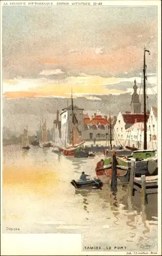 Künstler Litho Ranot, F., Thames Temse Temsche Ostflandern, Der Hafen