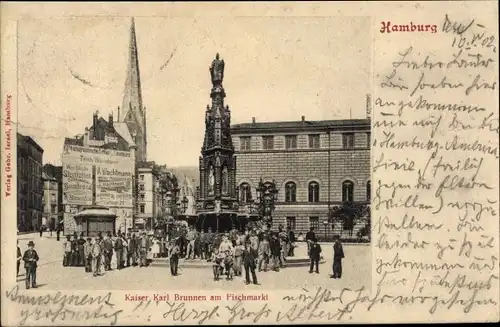 Ak Hamburg Mitte Altstadt, Kaiser Karl Brunnen am Fischmarkt