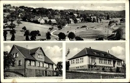 Ak Krumbach Limbach in Baden, Gesamtansicht, Gasthaus Pension Auerhahn, Schulhaus