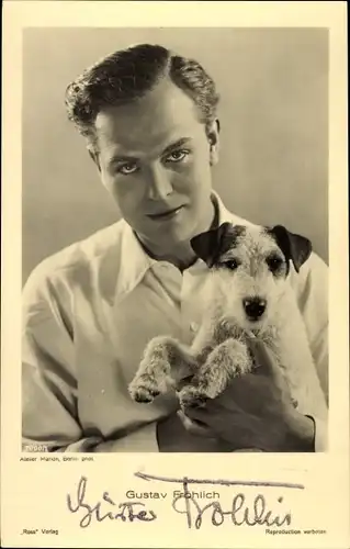 Ak Schauspieler Gustav Fröhlich, Portrait, Terrier, Autogramm