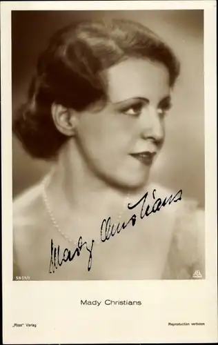Ak Schauspielerin Mady Christians, Portrait, Ross Verlag 5851/1, Autogramm