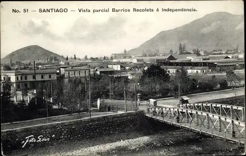 Ak Santiago de Chile, Teilansicht der Viertel Recoleta und Independencia