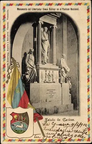 Präge Passepartout Wappen Ak Caracas, Venezuela, Denkmal, Simon Bolivar
