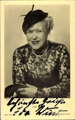 Ak Schauspielerin Ida Wüst, Portrait mit Hut, Ross Verlag 8708 1, Autogramm