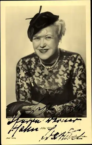 Ak Schauspielerin Ida Wüst, Portrait mit Hut, Ross Verlag 8708 1, Autogramm