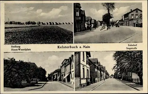 Ak Kelsterbach am Main, Bahnhof, Stegstraße, Siedlung, Horst-Weselplatz