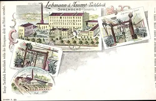 Litho Spremberg in der Lausitz, Lehmann und Assmy Tuchfabrik, Webesaal, Spinnsaal