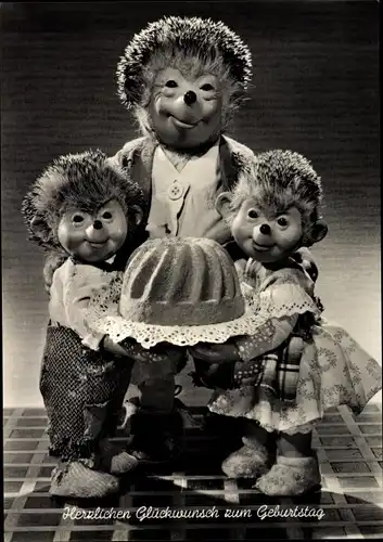 Ak Glückwunsch Geburtstag, Mecki der Igel, Igelkinder, Kuchen