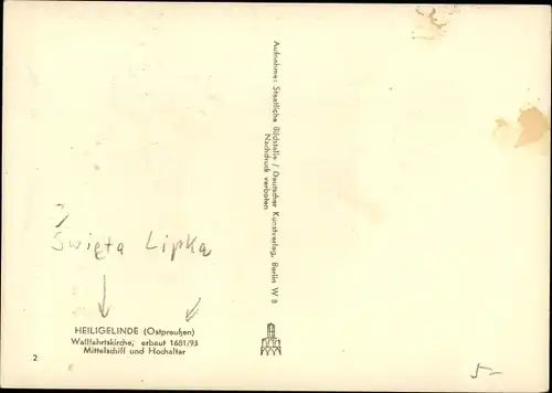 Ak Święta Lipka Heiligelinde Ostpreußen, Wallfahrtskirche, Innenansicht