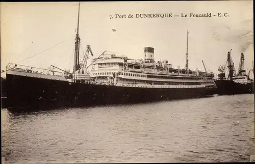 Ak Dunkerque Nord, Paquebot Le Foucauld, Dampfschiff, Compagnie des Chargeurs Reunis