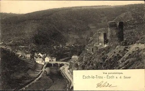 Ak Esch Sauer Luxemburg, Vue panoramique, Burg mit Ortschaft