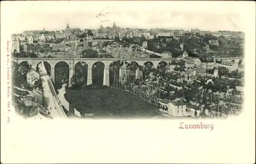 Relief Ak Luxembourg Luxemburg, Panorama der Stadt, Viadukt