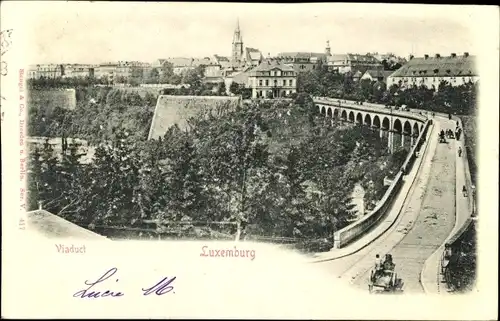 Relief Ak Luxemburg, Blick vom Viadukt auf die Stadt